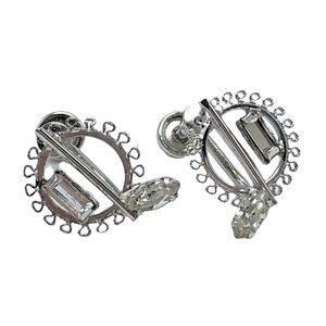 Vintage Earrings Music Note Sterling Silver Rhinestone Clip On Screw Back